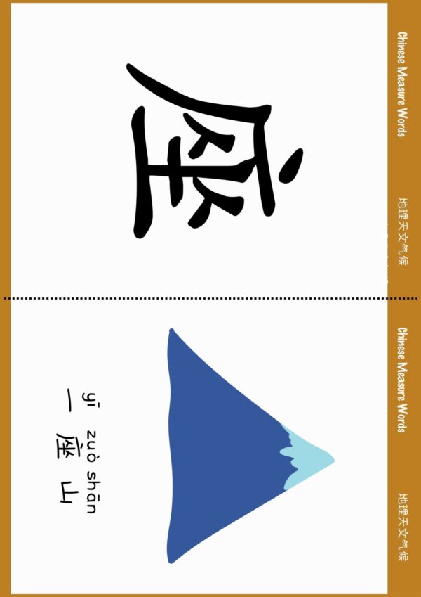 Learn Chinese measure words for geography astronomy climate Montessori 3-part flashcards #Chinese4kids #Chineseflashcards #learnChinese #mandarinChinese #measurewords